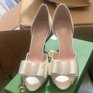 Kate Spade Ivory Bow Peep-Toe Heels